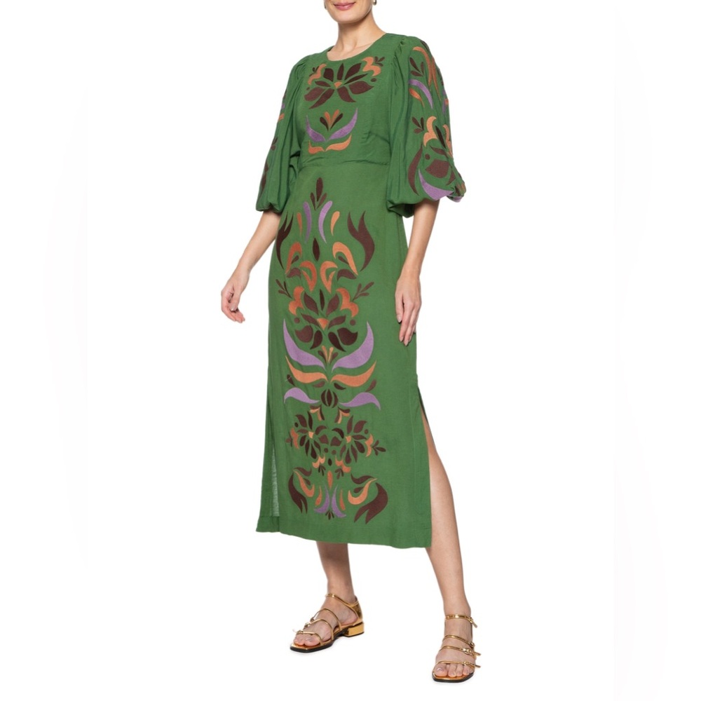 Farm Rio Tucalina Embroidered Midi Dress NWT Open Back Statement Piece 🌿✨